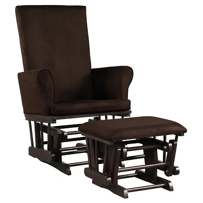 Baby Nursery Relax Rocker Rocking Chair Glider & Ottoman Set W/Cushion Brown • $177.99