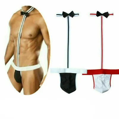 Sexy Men Mankini Collared Bow Tie Swim Stag Costume Suspender Thong Underwear • £5.58