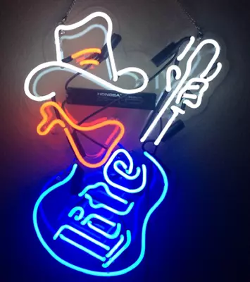 Amy Miller Lite Cowboy Guitar Acrylic Neon Lamp Sign Light 17  Beer Nightlight • $129.99