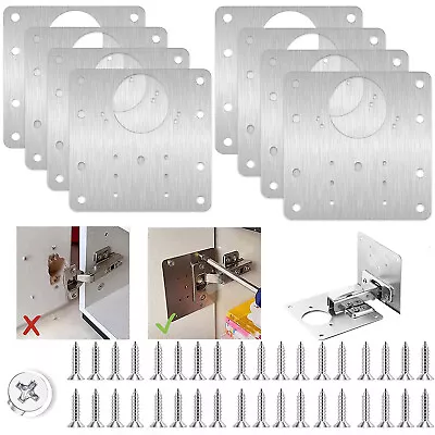 2-16SET Cabinet Hinge Repair Plate With 6 Mounting Screws Closet Door Repair Kit • £5.99