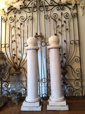 $295 • Buy Pair Antique Vtg Column Posts Newel Architectural Wood Victorian Old Style 