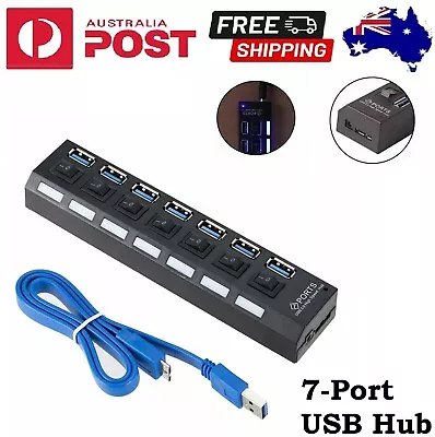 $24.97 • Buy NEW High Speed Extension Splitter + 7 Port USB 3.0 Hub Extender For PC Laptop AU