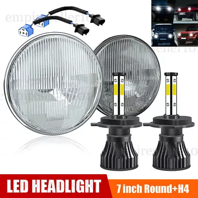 7 Inch Led GLASS Headlight Round ORIGINAL CLASSIC LOOK Conversion Chrome Pair • $61.88