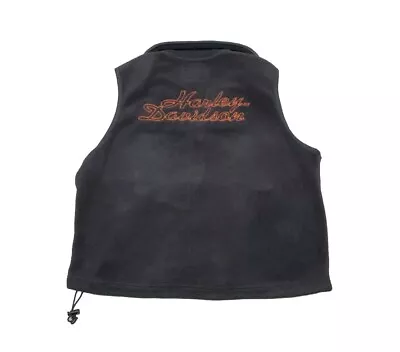 Vintage Harley Davidson Men's Black Fleece Vest Zip Front Size Large Made In USA • $29