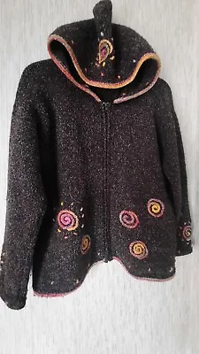 £36 • Buy Vintage Pachamama Hand Knitted 100% Wool Hooded Cardigan Multicoloured Equador 