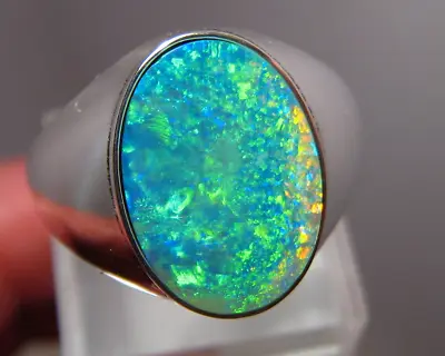 Large Men's Opal  Ring 14 Grams Of Solid 14k White Gold • $2400