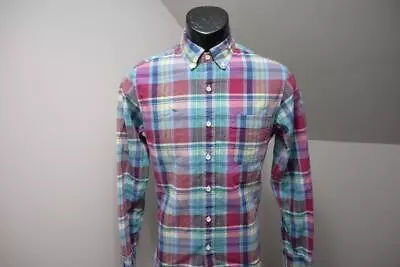 J Crew Madras Dress Shirt Casual Plaid Slim Fit Long Sleeve Mens Sz Small • $24.15