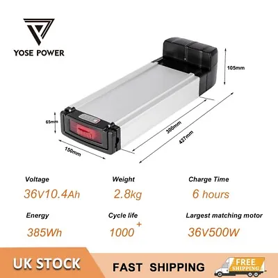 36V10.4Ah 370Wh Rear E-bike Li-Ion Battery With HolderCharger For PropheteAEG • £172