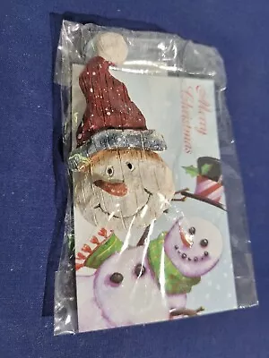 Snowman Christmas Brooch Pin Wood • $5.25