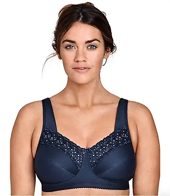 Miss Mary Of Sweden Navy Blue Broderie Anglais Non Wired Full Coverage Bra 2371 • £29.99