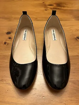 Karl Lagerfeld Paris Vada New Sz 9 M 40b Black Patent Leather Ballet Flats Shoes • $21.79