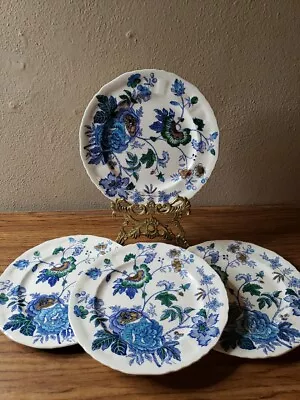 Antique Mason's Belvedere England Ironstone China 4 Salad Plates Blue Floral • $79.99