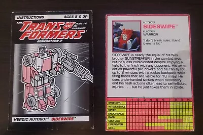 Transformers Original G2 1993 Autobot Sideswipe Rare  Instructions And Card • $8