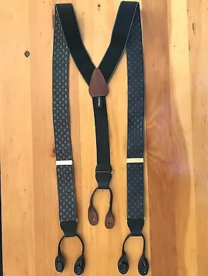 Crook Horn Leather Suspenders Braces Gray Checked Pattern  • $19.99