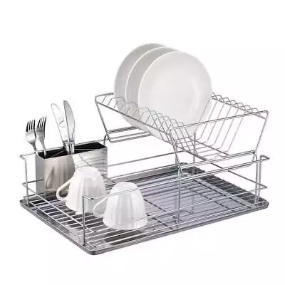 2 Tier Dish Drying Rack Set Dish Drainer With Utensil Holder And Drying Tray • $27.16