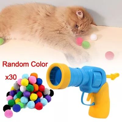 Stretch Plush Pom Poms Ball Cat Kitten Toy Gun Cat Toy Gun Shape Toy With Ball • £4.59