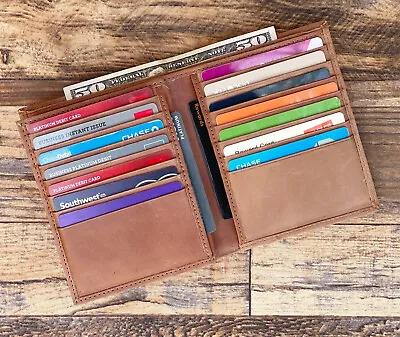 Men's Genuine Leather Bifold Wallet Slim Hipster Cowhide Credit Card ID New Tan • $13.52