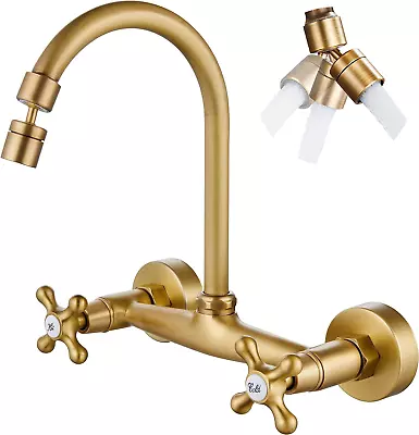 Antique Brass Wall Mount Kitchen Sink Faucet Wall Mounted Kitchen Faucet 8 Inch  • $107.34