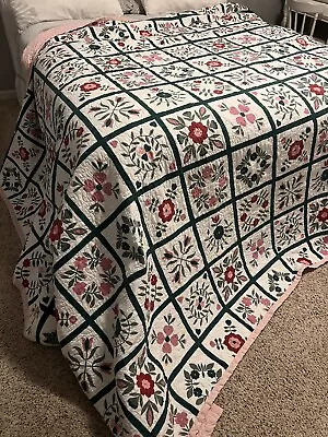 Vintage Rose Quilt Bedspread 85x107 Pinks Greens Reds • $185