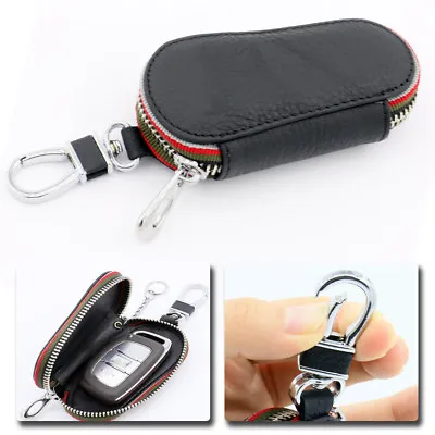 Universal Car Remote Zipper Key Holder Bags Cases Cover Chain Smart PU Leather • $21.16