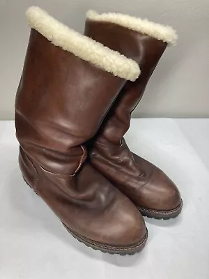 Vintage Lands End Leather Boots Fleece Lined Womens 9-1/2 FITS LIKE 8-8-1/2  • $35