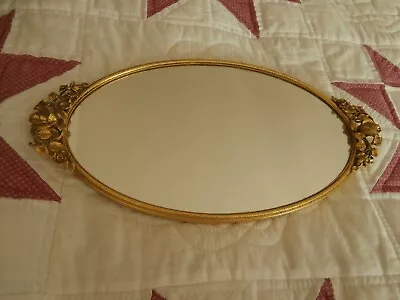 Matson 24 Kt. Gold Plated Rose 13  X 7  Oval Vanity Mirror Tray Original Tags • $55