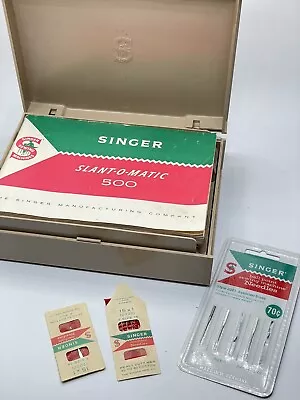 Vintage Singer Slant-O-Matic 500 Sewing Accessories Box With Parts & Manual • $28