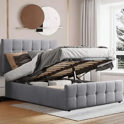 Ottoman Bed Small Double King Size Storage Gas Lift Up Velvet Bed Frame Bedroom • £79.99