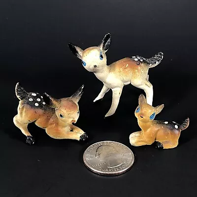 3pc Lot VTG MINIATURE Deer Blue Eyes Plastic Figures 1-in To 1 3/4-in High AS IS • $14.95