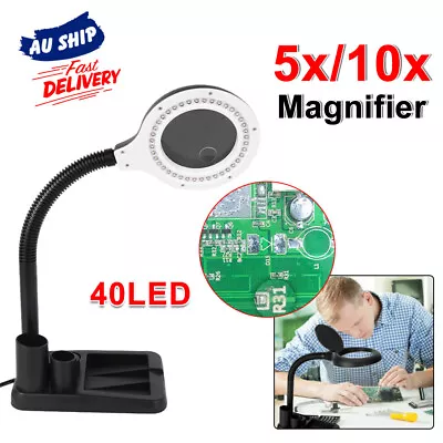 LED Desk Lamp Night Light 5X 10X Magnifying Glass With 40LED Lighting Magnifier • $26.25