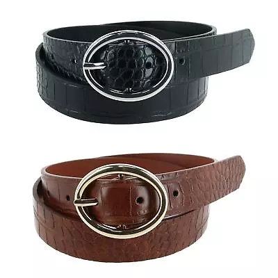 New CTM Women's Croc Print Center Bar Buckle Belt 2 Pack • £14.42