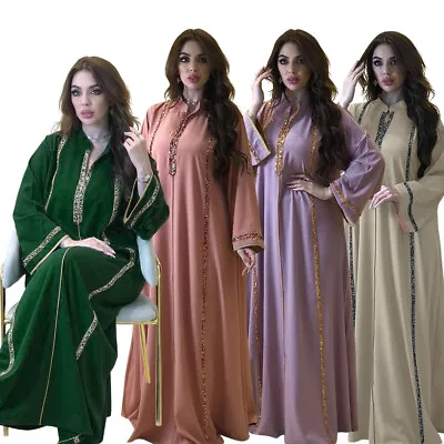 Kaftan Women Muslim Abaya Long Maxi Dress Dubai Islamic Party Robe Arab Gown • £33.47