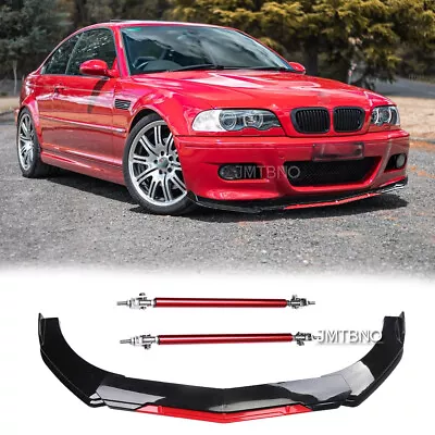 For 3-Series F34 E46 M3 Black/Red Car Front Bumper Lip Splitter Kit + Strut Rods • $104.11