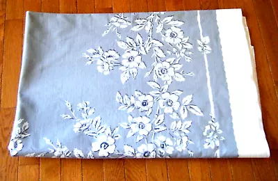 Vtg 50s Kitchen Tablecloth Flowers PRINT Grey W White Borders 100%cotton 55x68  • $25.99