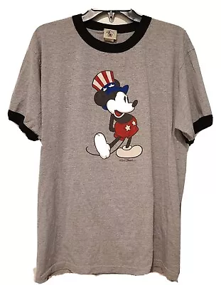 Vintage Mickey Mouse Uncle Sam USA Ringer Tee White Size L Mens T Shirt • $29.99