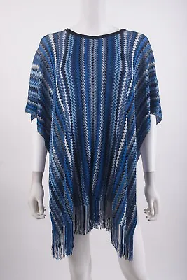 Missoni Womans Poncho Cape Pullover Chevron One Size Blue Zig Zag Fringe NWT • $275