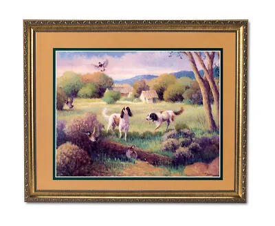 Dogs Hunting Birds Quail Animal Wall Picture Gold Framed Art Print • $77.95