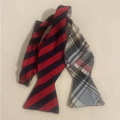 BROOKS BROTHERS SOCIAL PRIMER Blue Red Patchwork Madras Plaid Stripe Bow Tie • $54.99