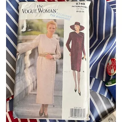 Vintage 1993 Sewing Pattern Vogue No 8749 Dress Miss Petite Size 20-22-24 • $10