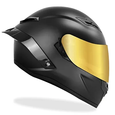 GDM Demon Full Face Motorcycle Helmet DOT Matte Black + GOLD SHIELD • $129.95
