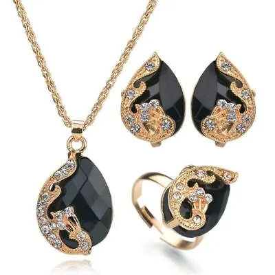 Silver Plated Women Peacock Zircon Necklace Earrings Ring Jewelry Set Simulated • $4.09