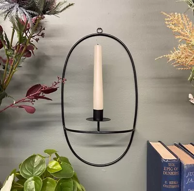 Wall Hung Candle Holder Black Metal Hanging Candlestick Sconce Curzon • £6