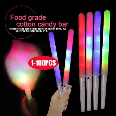 100 LED Cotton Candy Floss Glow Sticks Light Flashing Stick Cone Kids Party Fun • £3.10