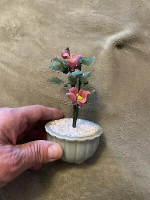 Vintage Jade Glass Lavender Gooseberry Bonsai Flowering Tree • $18