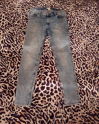 Size 12 H&M Denim Jeans Light Wash High Waist Stretch Acid Wash • $16.99