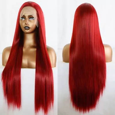 Women Lace Front Wig Full Head Mermaid Red Long Straight Heat Resistant Hair • $23.99
