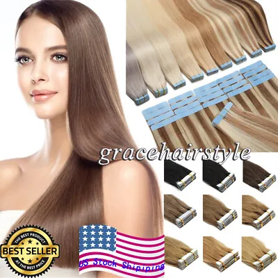 Invisible Glue Super Tape In Skin Weft Remy 100% Human Hair Extensions Highlight • $29.45