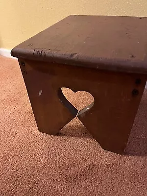 Vintage Wood Step Stool Hand Made With Heart Cut-Outs • $45