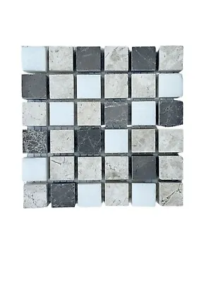 5/8  X 5/8  WhiteEmperador Gray Marble Mix Collection Mosaic On 4x4 Mesh-mount • $6.99