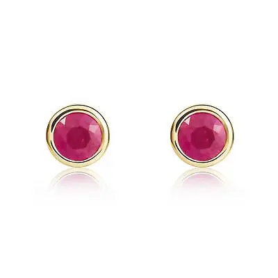 9CT Yellow Gold Round Ruby Rubover Stud Earrings 5mm • £180